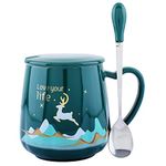 NYRWANA Love Your Life Coffee Mug, Mugs for Coffee, Diwali Gifts, Birthday Gift, Coffee Mug with Lid, Tea Mug, Cups and Mugs, Ceramic Coffee Mug, Cute Coffee Mug with Spoon (420ml - Green)