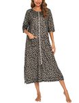 Rubeehoow Zipper Robes for Women Half Sleeve Long Housecoat with Pockets (Leopard,Medium)