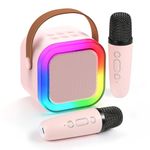 Fede Karaoke Machines for Kids Adults, Mini Karaoke Machine with 2 Wireless Microphones, Portable Bluetooth Speaker with Voice Changing Effects & LED Lights, Best Gifts Toys for Girls and Boys Pink