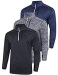 Liberty Imports Pack of 3 Men's Performance Quarter Zip Pullovers with Pockets, Quick Dry Active Long Sleeve Shirts (Set 1, Medium)