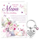 Herdear Birthday Card Mum with Love Envelope and Mum Keyring from Daughter Son Set Birthday Mum Card Mother Birthday Greeting Cards for Women Mother Birthday Gifts