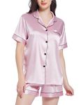 Gemschest Women Silk Satin Pyjamas Set: Ladies Pajamas Bottoms Short Sleeve 2 Piece Pjs Soft Button-down Woman Nightwear Silky Women's Sleepwear Bride Loungewear Shorts Set, Pink S