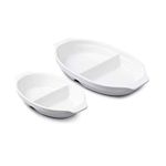 WM Bartleet & Sons 1750 TSET109 Traditional Porcelain Set of 2 Divided Vegetable and Sides Serving Dishes (22cm & 32cm) – White