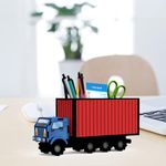 MakerTech Gifting Wooden Mini Truck Pen|Pencil Holder | Desk Organizer|New Office Gift for Colleagues | Gift for Friend | Gift for Teacher | Gift for Kids | Stylish Home Decor Gift (Red & Blue)