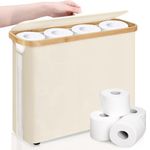 Foldable Toilet Paper Storage Basket with Lid and Handle for 12 Rolls, Waterproof Free Standing Toilet Paper Holder Stand, Bathroom Organizer Cabinet Container, Toilet Tissue Storage Bin for RV Closet