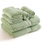 Sweet Needle 6 Piece Towel Set - 2 Bath Towels, 2 Hand Towels and 2 Washcloths Cotton Daily Use Hotel Spa Quality Soft Highly Absorbent Quick Dry Light Weight (Sage Green)