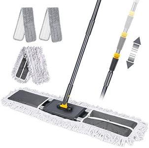 Myiosus Mopa de Suelo Plana, fregona Grande con Mango Ajustable de Acero Inoxidable de 154 cm, para Madera Dura, Azulejos, Laminado, algodón y Microfibra, Juego con 3 Almohadillas Reutilizables