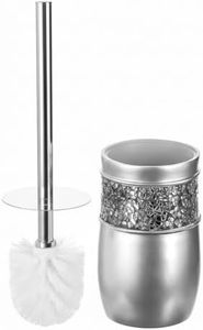 Crackled Glass Toilet Brush with Holder - Silver Toilet Bowl Cleaner Brush and Holder - Good Grip, Deep Cleaning, Decorative Design Compact Toilet Bowl Scrubber
