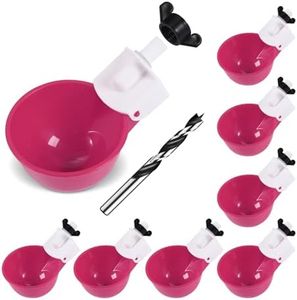 Psarnuk Chicken Waterer Cups (8 Pack/Purplish Red) - DIY Automatic Large Chicken Water Feeder for Ducks,Chicks, Turkeys, Quail, Bunny, Bird and Other Various Poultry Dispenser with Matching Drill