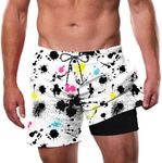 Cozople Men's Swim Trunks with Compression Liner Beach Swimming Board Shorts Summer Colorful Graffiti Quick Dry 2 in 1 Bathing Suits with Pockets Outdoor Camping Hiking Climbing Beach Volleyball