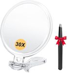 Auxmir 1X/30X Magnifying Mirror for Travel with Handle, Double Sided Hand Mirror with 1X/30X Magnification and Tweezers, Foldable Portable Handheld Magnifying Mirror for Makeup, Shaving, Travel