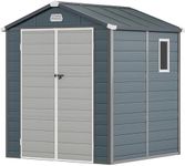 YITAHOME 6.3x6.2FT Resin Storage Unit sans Flooring, All-Weather Plastic Shed with Window, Vents and Secured Doors, Outdoor Plastic Tool Cabin for Poolside, Lawn, Backyard, Patio, Dark Gray