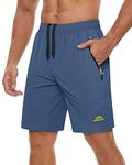 TACVASEN Running Shorts Men Breathable Gym Shorts Men Zip Pocket Sports Shorts Men Outdoor Shorts for Men Workout Shorts Men Training Shorts for Men Blue Grey