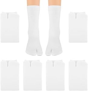 KALIONE 6 Pairs Flip Flop Socks, Elastic Tabi Socks Cotton Split Two Toe Socks Non Slip Ankle Socks with Toes for Women Men, White, 5-10