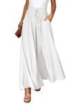 Dokotoo Womens Wide Leg Trousers Loose Fit Casual Flowy Women's Trouser Elastic Drawstring High Waist Summer Ladies Palazzo Pants with Pockets White L UK