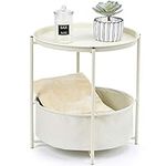 TOOLF Side Table, Round End Table Bedside Table, Kid Nightstand, Sofa Side Table, Small Coffee Side Table with Removable Tray Top and Fabric Basket for Living Room, Bedroom, Nursery (Cream)