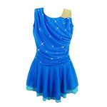 Women Adult Figure Skating Dress Girls Blue Halter Cut Out Skate Skirt, Blue, 12-15 Years