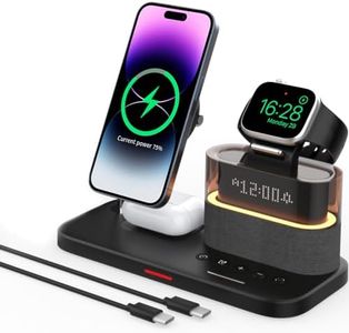 GLILAVOX 5 in 1 Wireless Charger with Alarm Clock for Apple, Magnetic Wirelss Charger Stand for iPhone 16/15/14/13/12,Apple Watch Series 10/9/Ultra 2/8/7/SE/SE2/6/5,Air-Pods 4/3/Pro/2(Black)