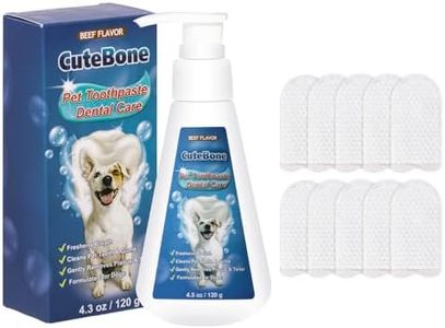 CuteBone Beef-Flavored Enzymatic Dog Toothpaste 4.3oz/120g with 10 Count Pet Dental Finger Dry Wipes Dental Care for Fresh Breath & Healthy Gums