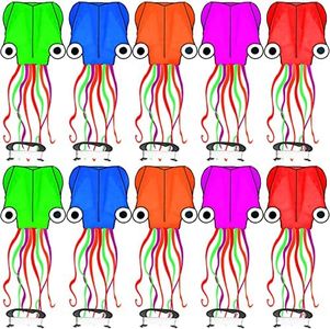 10 Pcs Large Octopus Kites, Long Tail Easy Flyer Kite Beach Kites Bulk, 157 Inches 3D Mollusc Octopus Kite for Kids Adults Kiteboarding Outdoor Park Colorful Kite with Kite String Reel