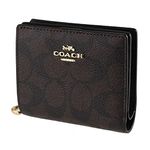 Coach Signature Snap Wallet in Coated Canvas Brown Black, Brown Black, Snap Wallet