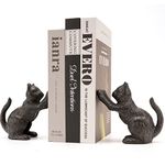 Ambipolar Decorative Cat Theme Bookend, Heavy Duty Cast Iron, Vintage Shelf Decor, Antique Black