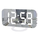 Ygdigital Digital Alarm Clock,6.5 Inch Large Display LED Mirror Electronic Clocks, with Snooze,12/24H,Dual USB Charging Ports, 3 Adjustable Brightness Suitable for Bedroom Home Office -White (ABS)