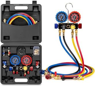VIVOHOME HVAC Manifold Gauge Set for R134a R410a R22 R32 Refrigerant, 4 Valve Automotive AC Gauges with 5ft Hoses for Car Freon Charging and Evacuation
