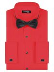 FAHIZO Men's Red Tuxedo Shirt with Wing Collar, French Cuffs & Accessories-Black Bow Tie, M