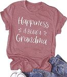 New Grandma Shirts for Women Happiness is Being a Grandma T-Shirt Funny Cute Grandmother Tee Top, Pink-happiness, Large