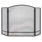 TANGZON 3 Panel Foldable Fire Screen, Metal Spark Fire Guard with Leaves Pattern, Indoor Outdoor Freestanding Safety Fireplace Fence for Coal Firing, Stoves and Grills (No Pattern, 123 x 74cm)