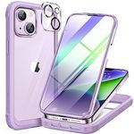 Miracase Compatible with iPhone 14 Case 6.1 inch, [Built-in Glass Screen Protector + Camera Lens Protector] Full Body Rubber Bumper Clear Back Case Cover (Lilac Purple)