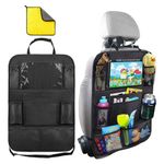 WHENZOO Car Seat Organiser, Kids Back Seat Organiser, Car Seat Storage with Clear Touch Screen Tablet Holder 9 Pockets for bottles toys books Car Accessories for Toddlers, Black