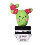 Positive Cactus Crochet, 6.3 Inch Plush Green Positive Knitted Plants Cactus Doll Toy Funny Emotional Potato Holding Support Card Small Cactus Decorations for Mexico Cinco de Mayo Party Birthday Gifts