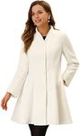 Allegra K Women's Single Breasted A-Line Long Sleeve Swing Winter Coat White Medium