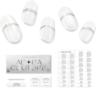 Adora Couture Semi Cured Gel Nail Strips with 30 Pieces, Salon Quality Nail Wraps for Women, White French Tip with Glitter Line UV Gel Nail Stickers, UV Light Required, White French 2A