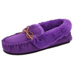 Dr Keller Ladies Womens Slip On Full Moccasin Slippers with Fluffy Lining and Lace Detail Purple 6, 6 UK