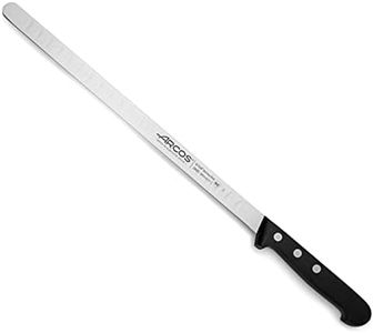 Arcos Cuchillo salmón/Cuchillo Pescado con Hoja Acero Inoxidable 290 mm. Mango ergonómico Polioximetileno POM. Serie Universal. Hoja larga y resistente con filoerrado. Corta fácilmente. Color negro.
