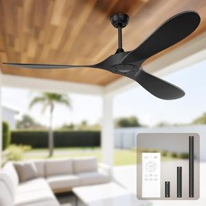 Obabala 60 Inch Ceiling Fan Without Lights, Black | Outdoor Ceiling Fan with Remote, 6-Speed Adjustable Reversible DC Motor for Patio & Living Room Black
