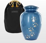 Trupoint Memorials Pet Urns for Dogs & Cats Ashes - Large Pet Urns for Dogs Ashes with Engraved Paws, A Loving Resting Pet Urns for Cats with Velvet Bag, 8" Tall x 5.5" Wide Dog Urns for Ashes - Blue