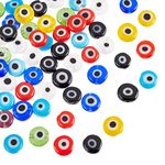 NBEADS About 65 Pcs Mixed Color 6mm Flat Round Handmade Evil Eye Lampwork Beads Charms Spacer Beads fit Bracelets Necklace Jewelry Making