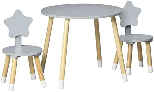 HOMCOM Set Tavolo con 2 Sedie per Bambini da 18 Mesi, Arredamento per Camerette in Legno Facile da Montare, Grigio