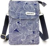 Roomy Cell Phone Purse Wallet Canvas Small Crossbody Purse Bags with Shoulder Strap For Women teen girlsl, A-blue Leaves