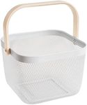 SANHSEHOME Metal Mesh Steel Basket, Garden Harvest Basket for Gathering Vegetables Square Wire Basket with Handle Storage Organizer Multi-functional Fruit Basket Bin for Kitchen Garden Picnic(White)