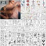 Metuu 60 Sheets Tiny Temporary Tattoos Stickers for Woman or Girls, Color Black Beautiful Waterproof Removable Fake tattoos for Body Hand Arm Neck