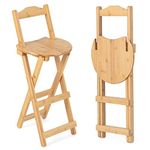 COSTWAY Set of 2 Folding Bar Stool, Bamboo Kitchen Counter Height Stools with Backrest & Footrest, No Assembly Barstool Dining Chairs for Home Bistro, 150kg Weight Capacity (with Backrest, 36x36x84cm)