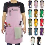 Stenffy Handmade Work Apron,Cotton Canvas,Multiple Pockets,Adjustable Cross Back Weight Apron,BBQ,Cafe,Kitchen,Painting,Carpenter,Artist Apron,Aprons for Men,Women,Sizes M to XXL,Pink