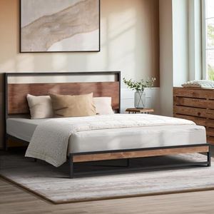 Oikiture Queen Bed Frame with MDF Board and Metal Tube Bed Base Home Bedroom Furniture