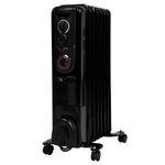 Devola 2000W 7 Fin Oil Filled Radiator, Low Energy Electric Heater with Thermal Fuse for Overheat Cut Off, Adjustable Heating Dial, Turbo Heating Option via PTC Fan, 24 Hour Timer - DVSOR7F20B (Black)