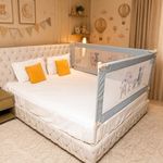 Kids Station 2 Side Basic Bed Rail Guard (6ft x 5ft / 180cm x 150cm), Bed Railing for Baby Safety, Kids Toddler Bed Protector Side Walls, Adjustable Height, Portable & Foldable (Grey)